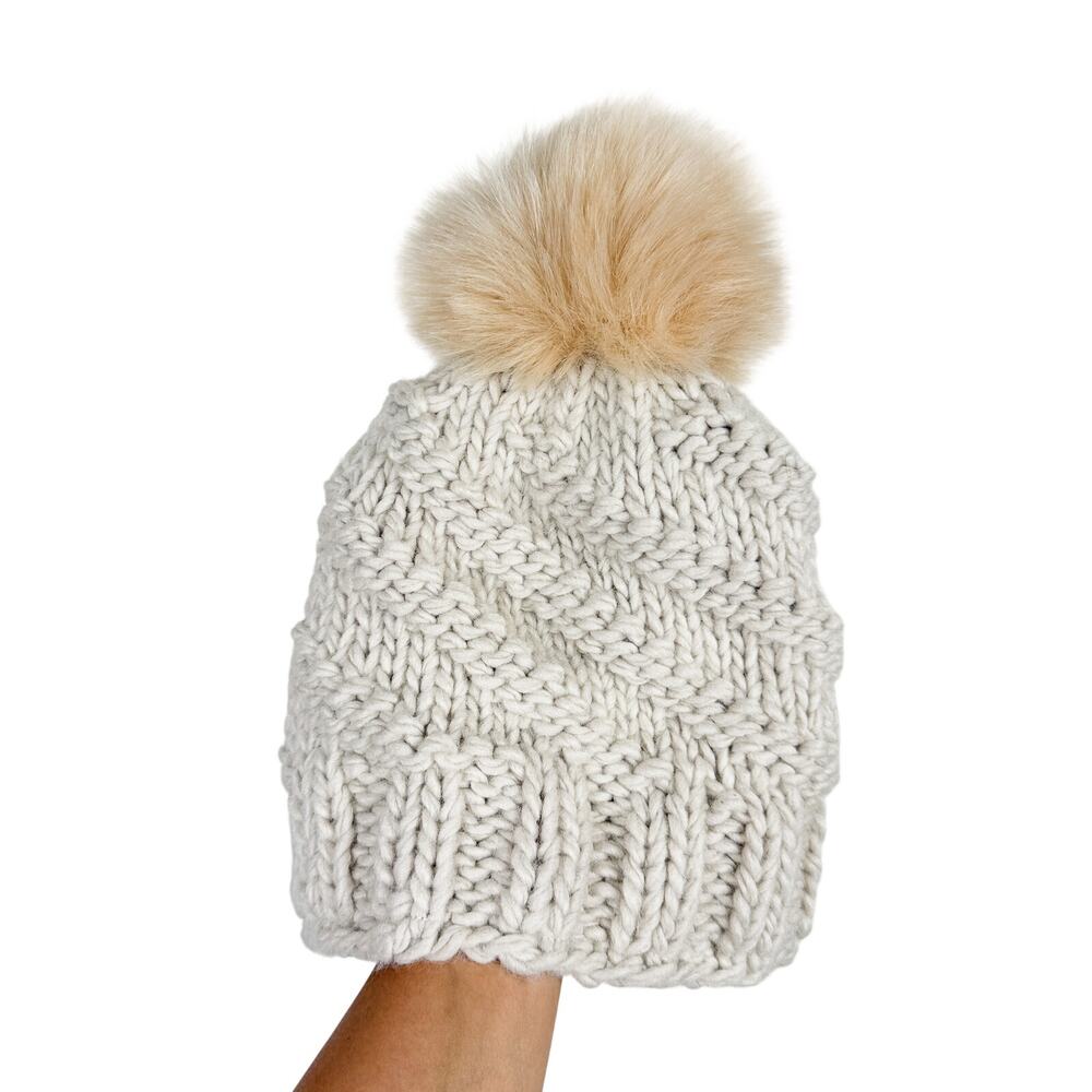 Free People Chunky Knit Pom Beanie Cream - One Size